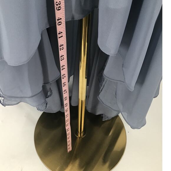 BRIDESMAID SZ 10 L Slate Blue Vneck Flutter Sleeve Hi Low Midi Dress NEW b122 - Picture 3 of 7